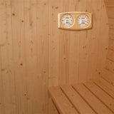 Aleko Outdoor or Indoor White Finland Pine Wet Dry Barrel Sauna Front Porch Canopy 9 kW ETL Certified Heater 8 Person SB8PINECP-AP Aleko