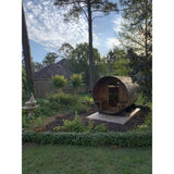 Aleko Outdoor or Indoor White Finland Pine Wet Dry Barrel Sauna Front Porch Canopy 9 kW ETL Certified Heater 8 Person SB8PINECP-AP Aleko 